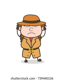 Irritated Expression - Female Explorer Scientist Cartoon Vector
