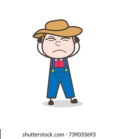 Irritated Farmer Man Character Face Vector