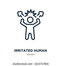 ícono humano irritado por la colección de sensaciones. Icono de contorno de salud humano, humano, con irritación lineal delgada aislado en fondo blanco. Signo humano irritado vectorial de línea, símbolo para web y móvil