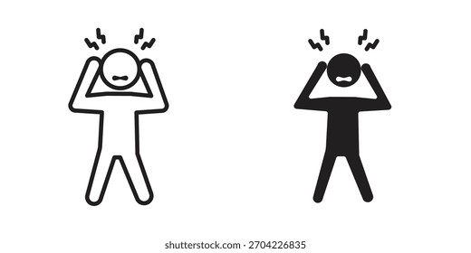 Icono humano irritado en trazo delgado y estilo plano.