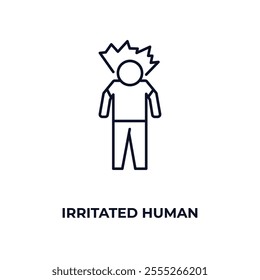 irritated human outline icon. Linear vector from feelings concept. Thin line irritated human icon isolated on white background