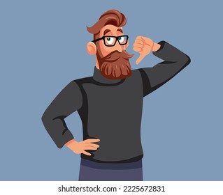 
Irritated Man Holding Thumbs Down for Disapproval Vector Cartoon Illustration. Disappointed guy giving negative feedback gesturing of dissatisfaction
