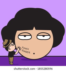 An Irritated Man Knocking Or Tapping On The Sleepy Girl's Face To Wake Her Up Cocnept Card Character illustration
