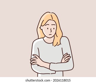 Irritated young woman.  Hand drawn style vector design illustrations.