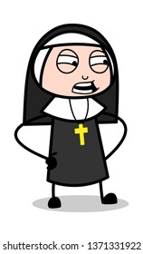 Irritating - Cartoon Nun Lady Vector Illustration﻿