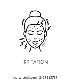 Irritation cosmetology icon. Face care, cosmetology, and skincare isolated vector sign depicts distressed face with redness, emphasizing the need for soothing treatments and gentle skin care practices