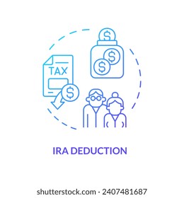 icono de concepto de degradado azul de deducción de irs. Cuenta de jubilación individual. Alivio fiscal. Tipo de beneficio financiero. Ilustración de línea de forma redonda. Idea abstracta. Diseño gráfico. Fácil de usar en un post de blog