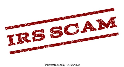 Irs Scam watermark stamp. Text tag between parallel lines with grunge design style. Rubber seal stamp with dust texture. Vector color ink imprint on a white background.