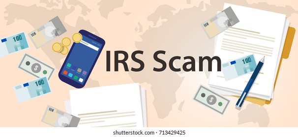 IRS Tax Scam Via Phone Security Fraud Vector Illustration Paper And Money