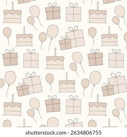 irthday Gifts and Cakes Minimal Pattern. Great for birthday parties, textiles, banners, wallpapers, wrapping - vector design