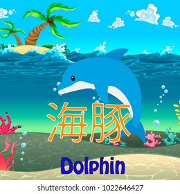 Iruka Japanese Kanji Name, Japan Language Word Alphabet Animal Vector, Meaning The Dolphin.