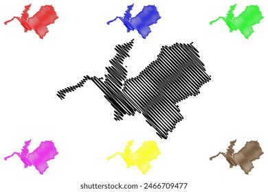 Ilustración vectorial de mapas del municipio de Irupi (estado de Espírito Santo, municipios de Brasil, República Federativa de Brasil), dibujo a mano alzada del mapa de Irupi