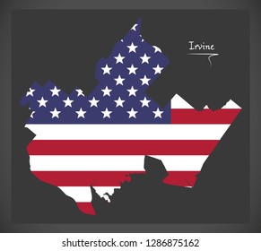 Irvine California City map with American national flag illustration