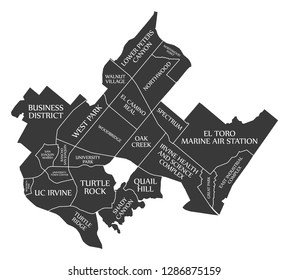 Irvine California City Map USA labelled black illustration