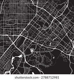 Irvine California Vector Map, Detailed City Street Map Black and White Minimalist Line Art