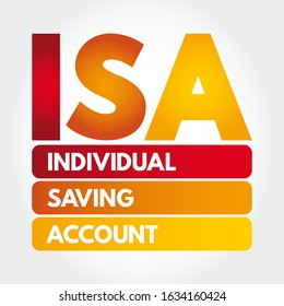 ISA Individual Saving Account - class of retail investment arrangement available to residents of the United Kingdom, acronym text concept background