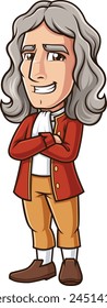 Isaac Newton with arms crossed vector illustration