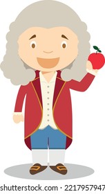 Isaac Newton cartoon character. Vector Illustration. Kids History Collection.