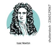 Isaac Newton was an English physicist, mathematician, mechanic and astronomer. Vector illustration drawn by hand.