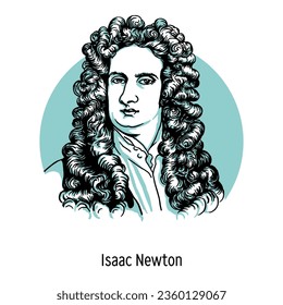 Isaac Newton war ein englischer Physiker, Mathematiker, Mechaniker und Astronom. Vektorgrafik von Hand gezeichnet.