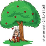 Isaac Newton finding gravity vector illustration