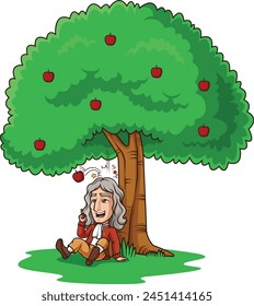 Isaac Newton finding gravity vector illustration