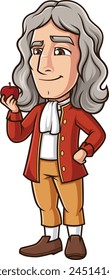 Isaac Newton holding an apple vector illustration