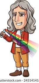 Isaac Newton holding prism vector illustration