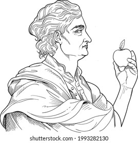 Isaac Newton line art style portrait. Vector