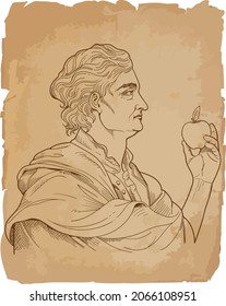 Isaac Newton Line Art Style Portrait. Vector