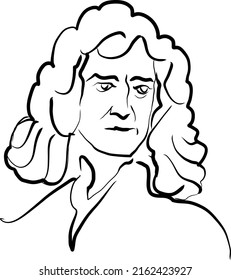 Isaac Newton Modern Vector Drawing. Hand-drawn Outline Sketch. Drawing For Use On Any Marketing Project And For Resale As Print.