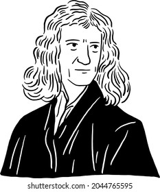 Isaac Newton Portrait English mathematician Hand draw line art Illustration