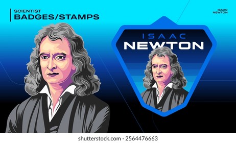 Isaac Newton Scientist Badges and Stamps-Illustrated Vector Design for Educational and Collectible Artwork