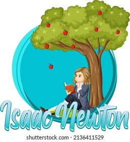 Isaac Newton sitting under apple tree illustration