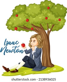 Isaac Newton sitting under apple tree illustration