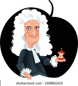 Isaac Newton Vector Caricature. Funny cartoon portrait of famous scientist
