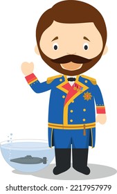 Isaac Peral cartoon character. Vector Illustration. Kids History Collection.