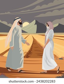 Isaac and Rebekah. Biblical vector illustration. 