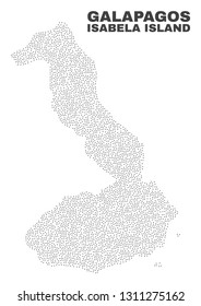 Isabela Island of Galapagos map designed with small dots. Vector abstraction in black color is isolated on a white background. Scattered small dots are organized into Isabela Island of Galapagos map.