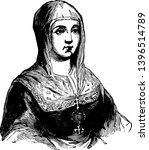 Isabella of Castile 1451 to 1504 she was the queen of Castile and Aragon vintage line drawing or engraving illustration