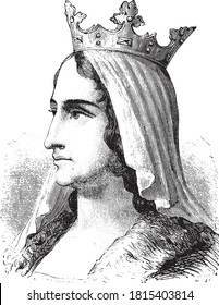 Isabella I of Castile, Vintage engraving. From Popular France, 1869.