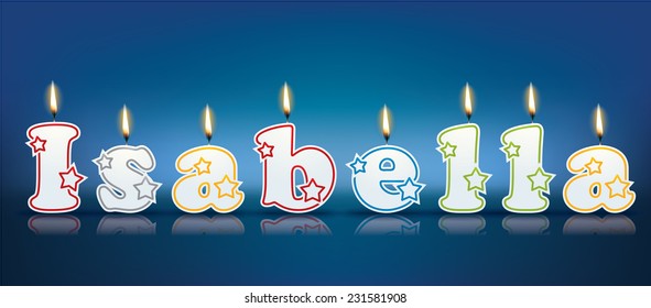 ISABELLA written with burning candles - vector illustration