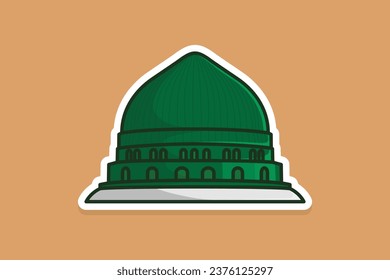 Isalmic Madina Masjid Al Nabawi Mosque Sticker design vector illustration. Islamic religion icon concept. Al Nabawi Mosque in Mecca Saudi Arabia sticker vector design.