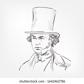 Isambard Kingdom Brunel British Civil Engineer Vector Sketch Portrait Isolated