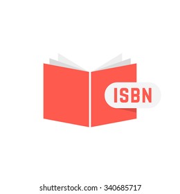 isbn sign with red book. concept of scanning, identifying, brochure key, commerce, marketing, publishing. isolated on white background. flat style trend modern logotype design vector illustration