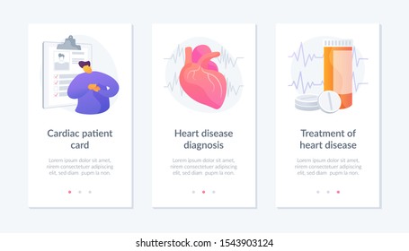 Ischemic heart disease. Heart care. Cardiovascular disease. Cardiac patient card, Heart disease diagnosis, Treatment of heart disease metaphors. Website web page template - concept metaphors.