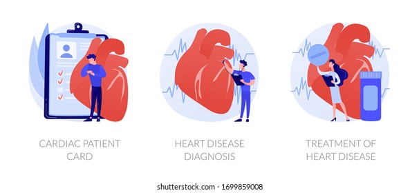 Ischemic Heart Disease. Heart Care. Cardiovascular Disease. Cardiac Patient Card, Heart Attack Diagnosis, Treatment Of Heart Disease Metaphors. Vector Isolated Concept Metaphor Illustrations