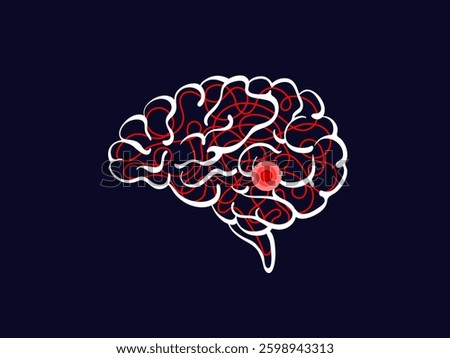 Ischemic stroke. Human brain with red cerebral artery. Medical vector illustration for neuroscience and neurosurgery design. May is national stroke awareness month. Graphic simple consept