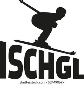 Ischgl with ski silhouette