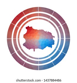 Ischia badge. Bright gradient logo of island in low poly style. Multicolored Ischia rounded sign with map in geometric style for your infographics.